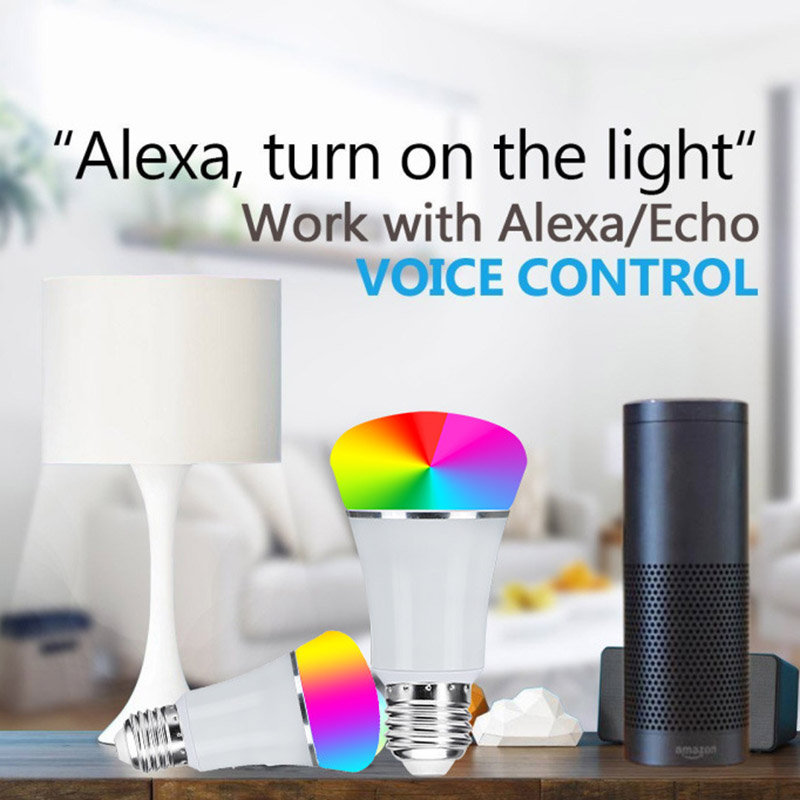 E27 RGBW Voice Control WiFi Remote Control LED Light Bulb, Work With Alexa & Google Assistant, Color Changing LED Light Bulb